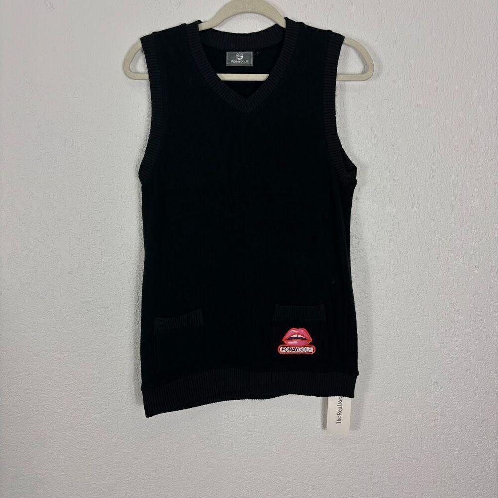 Foray Golf Black V Neck Wool Blend Sweater Vest Size Large
